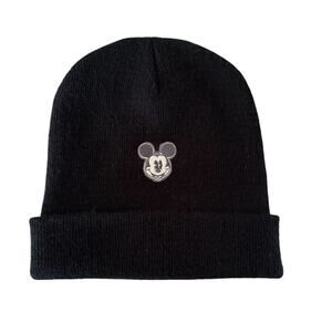 Walt Disney World Black Ribbed Tiny Mickey Mouse Beanie